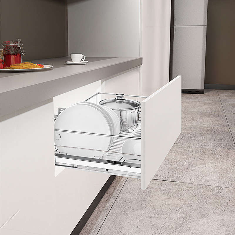 百隆阻尼轨道拉篮双层调味不锈钢厨房橱柜抽屉拉篮