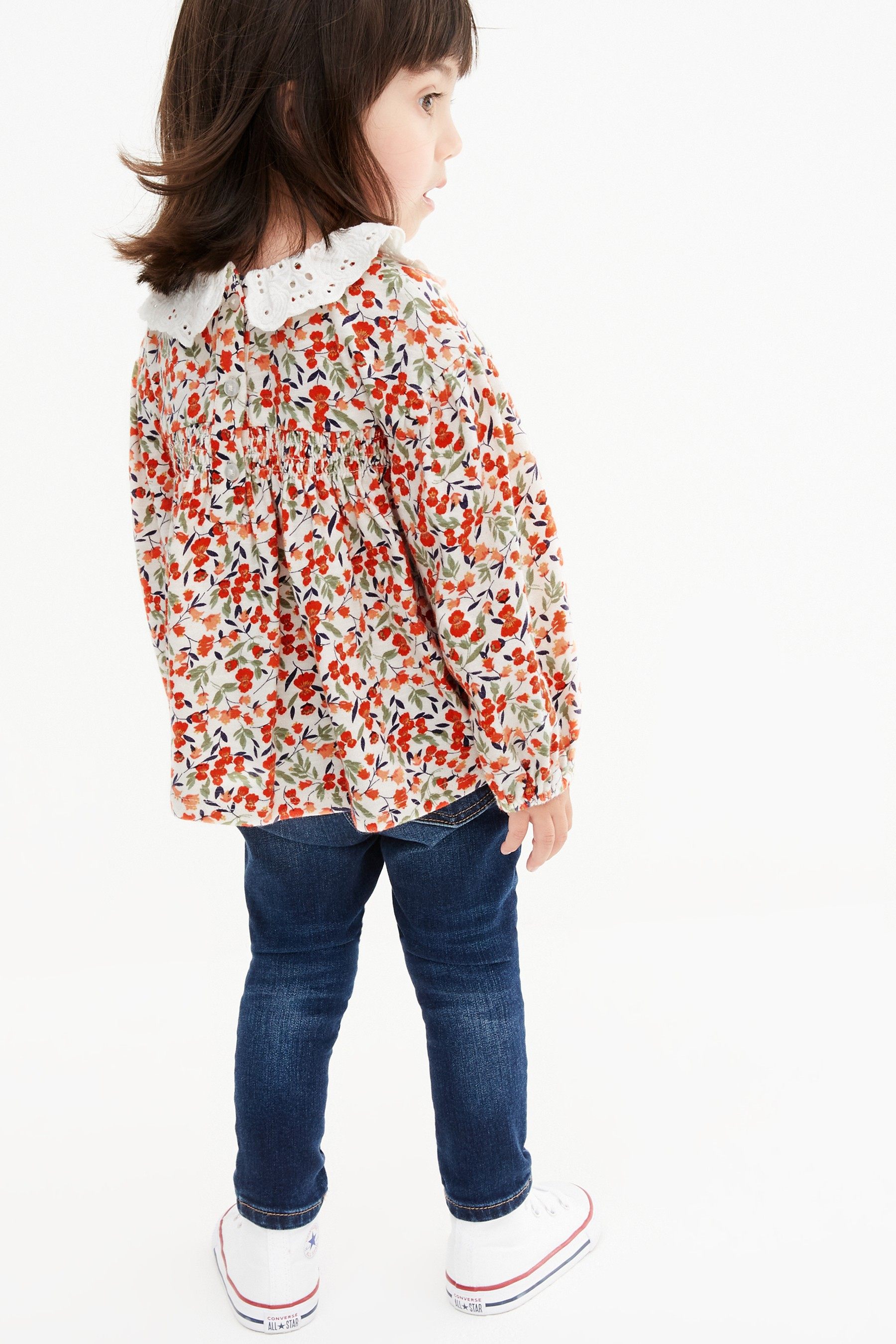 现货next童装女童2021新款红色碎花娃娃纯棉t恤