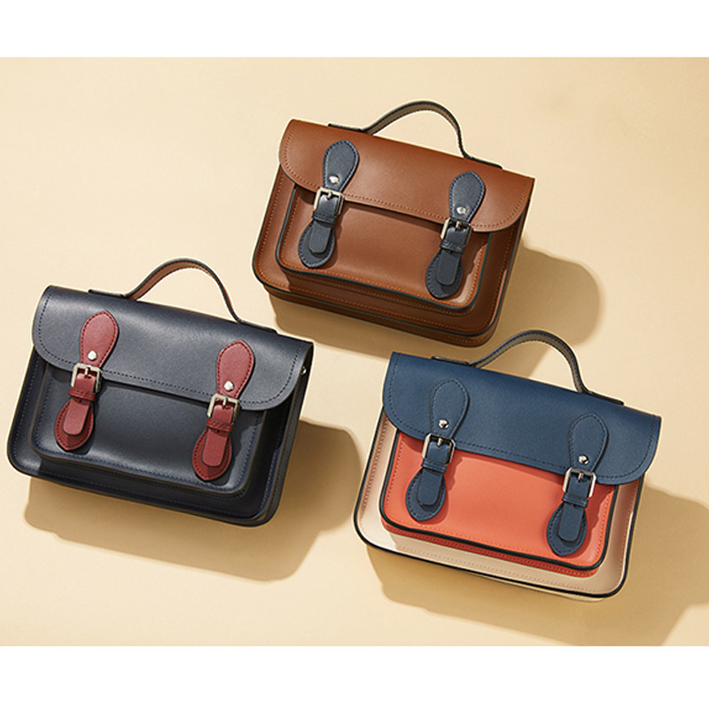 正品harrissalome英伦复古学院风真皮邮差包手提剑桥包斜跨女包