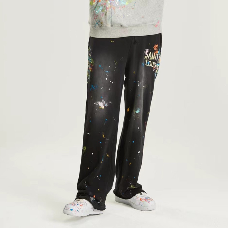 saintlouis闪粉泼墨做旧运动裤男嘻哈街头潮牌休闲裤