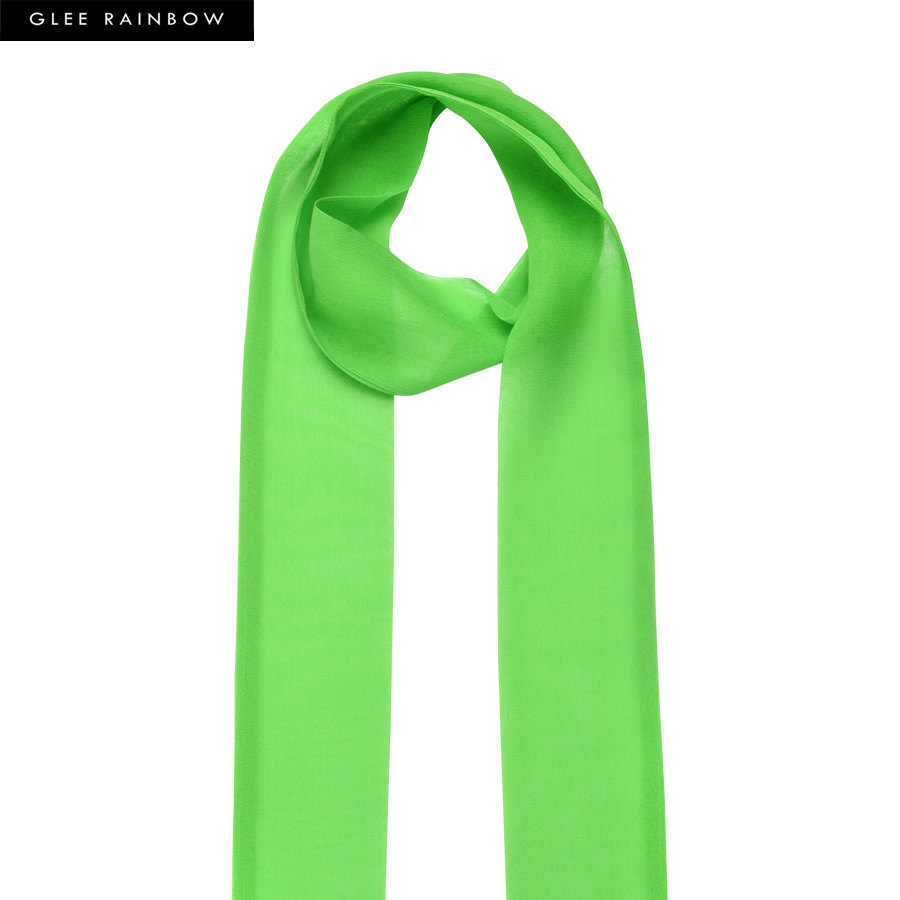 gleerainbow幸运时髦绿色真丝透视乔其纱流苏细长围巾