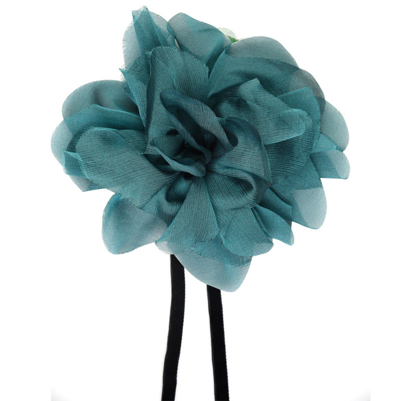 gleerainbow雾蓝真丝仙女花朵装饰颈花丝绒飘带项链