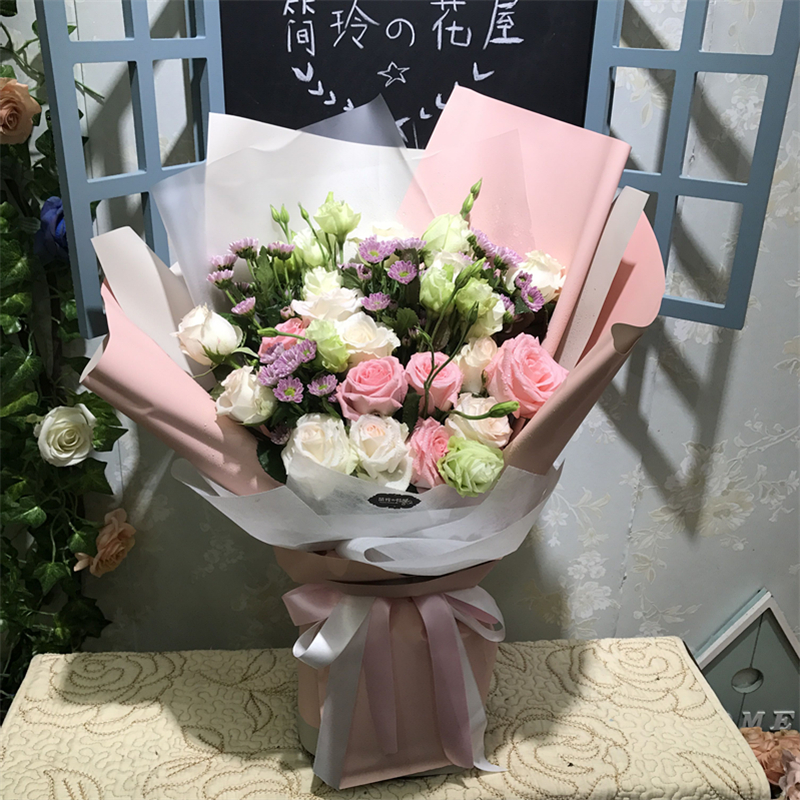 520粉玫瑰花束19朵高端混搭小清新深圳同城鲜花速递情人节教师节