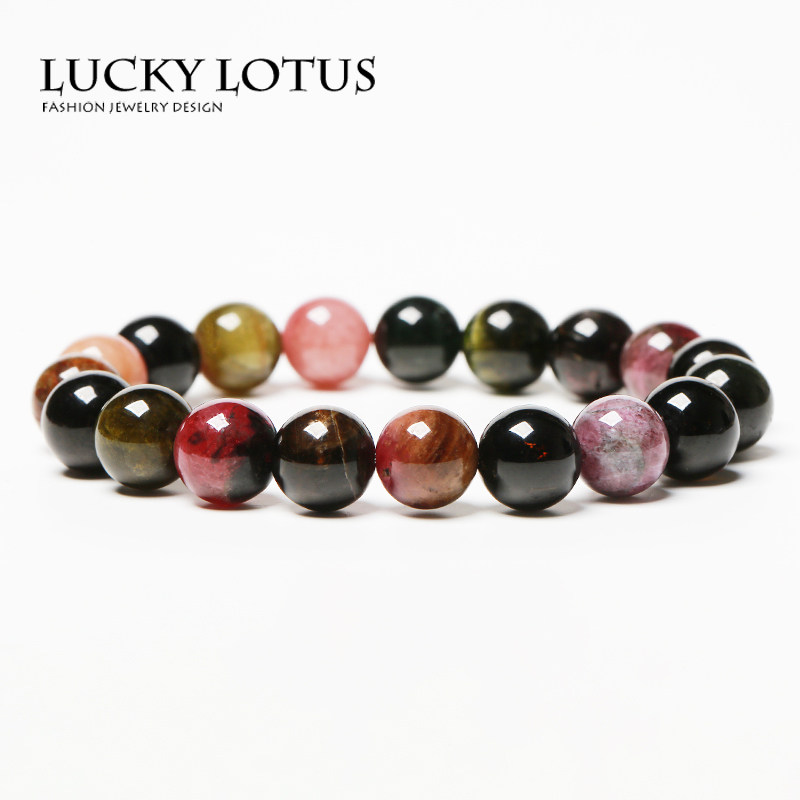 luckylotus天然老矿碧玺黑美人黑玫瑰水晶大颗女款旺夫手链