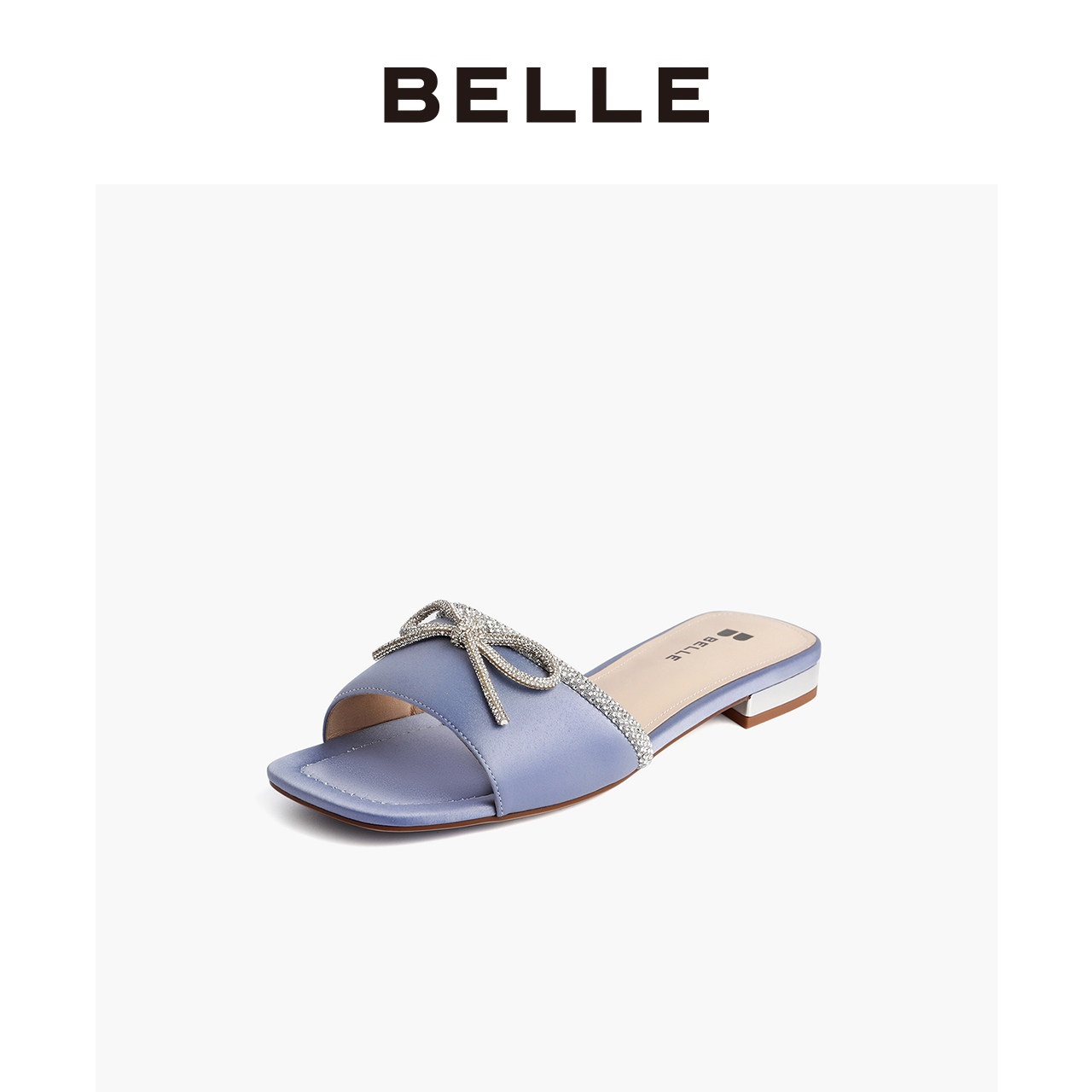 belle百丽2021夏新休闲蝴蝶结沙丁布女凉鞋拖鞋一字拖