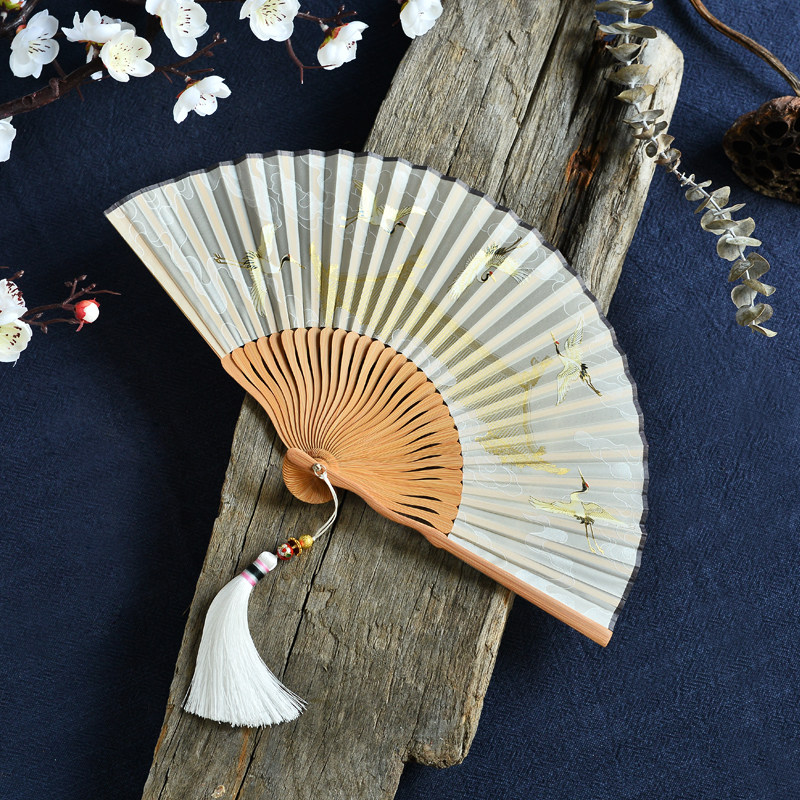 复古和风折叠走秀旗袍流苏百搭素雅古风国风扇子