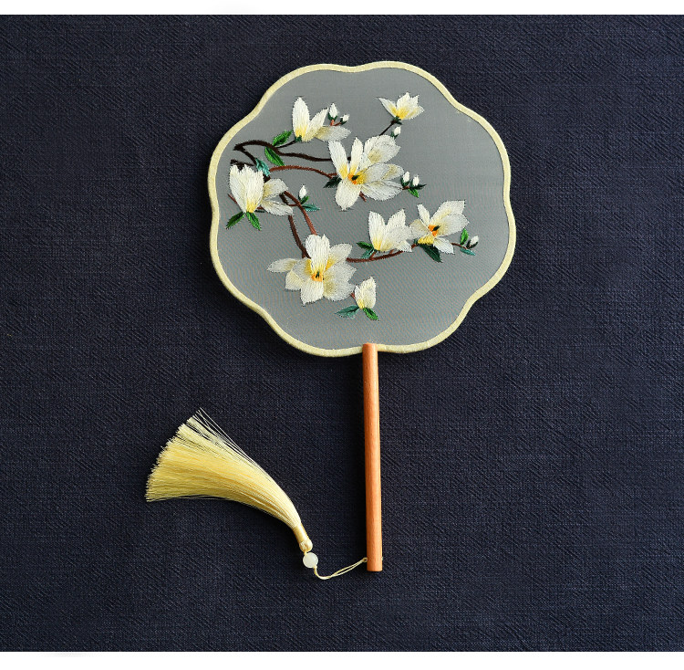 古风刺绣团扇双面苏绣素雅白玉兰中国国风汉服扇子