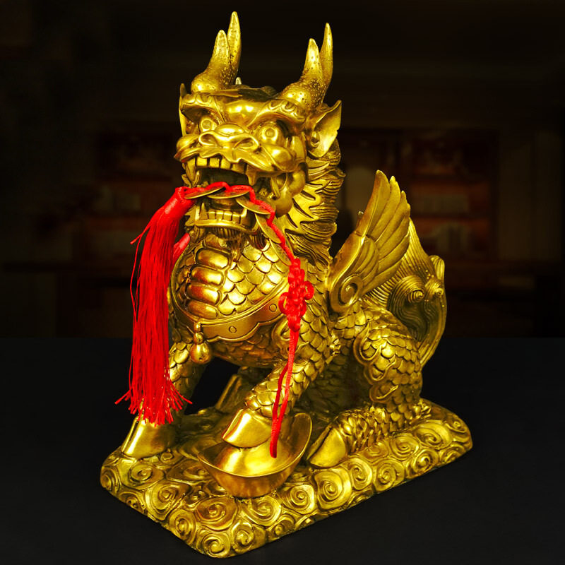 纯铜财富麒麟雕塑风水用品摆件佛道教家居招财镇宅金属工艺品礼品