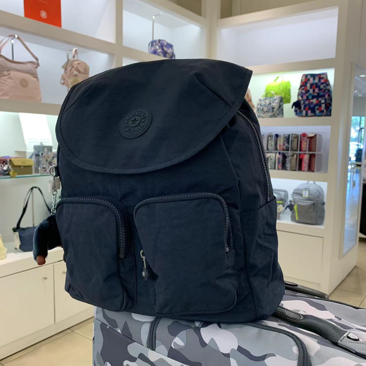 sandy美国kipling凯普普林猴子flona翻盖中号双肩包通用款女包