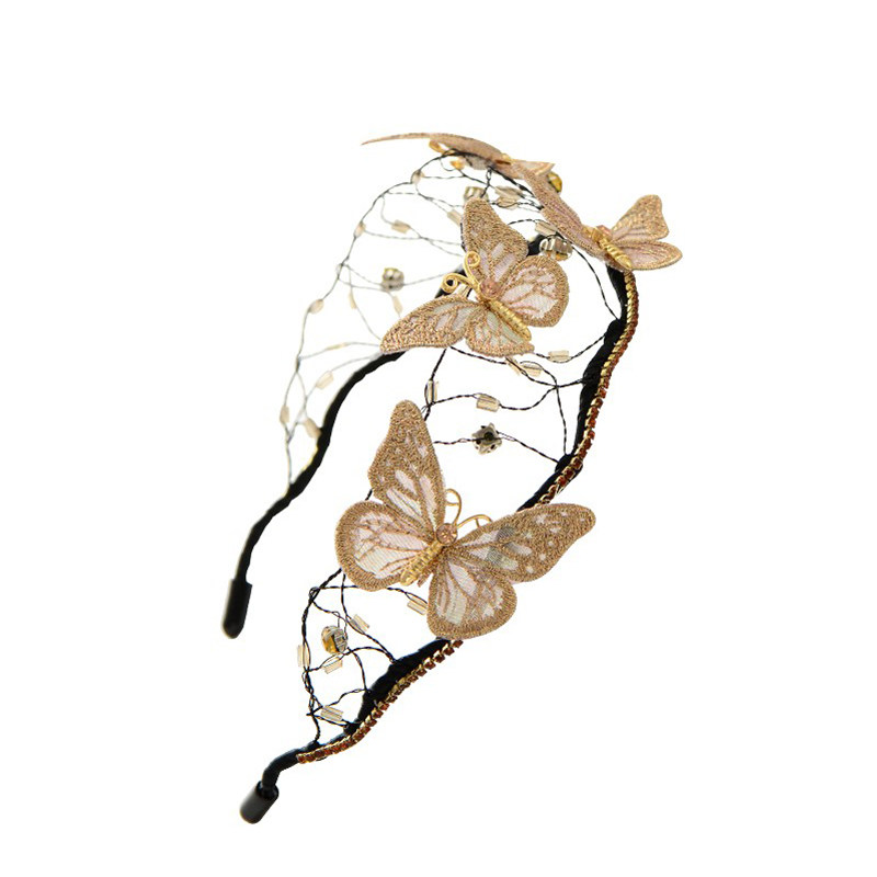 手工优雅发饰蕾丝镂空网纱宽边碎发发箍头卡刺绣蝴蝶头箍发饰发夹