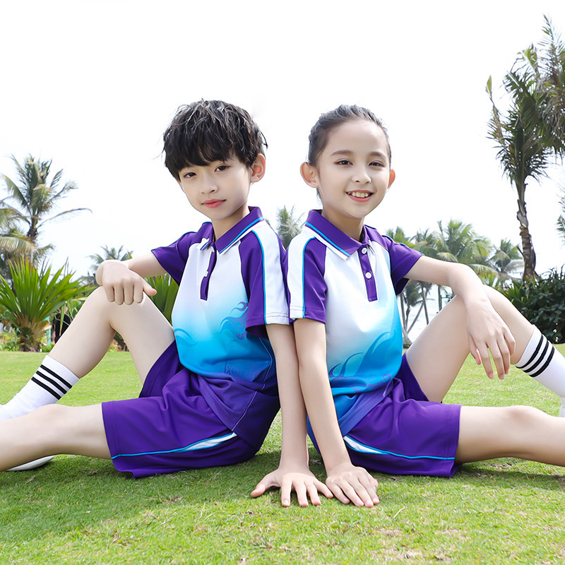小学生校服夏装短袖中国国风一二二年级班服蓝白校服