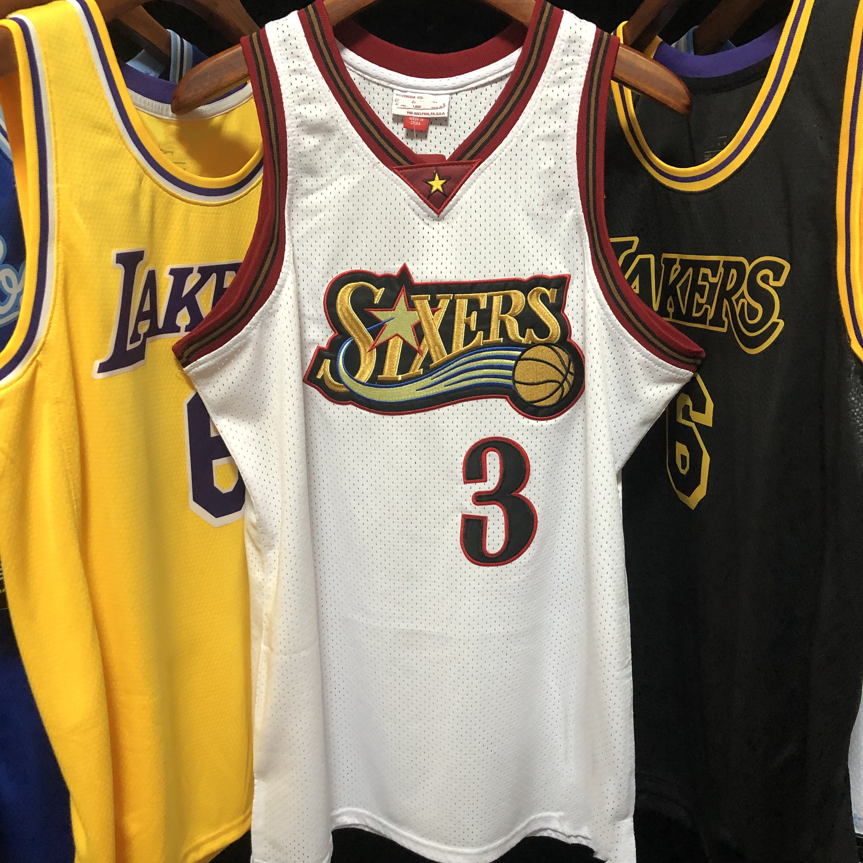 密绣版76人队3号艾弗森球衣phila复古蓝色网眼刺绣篮球服