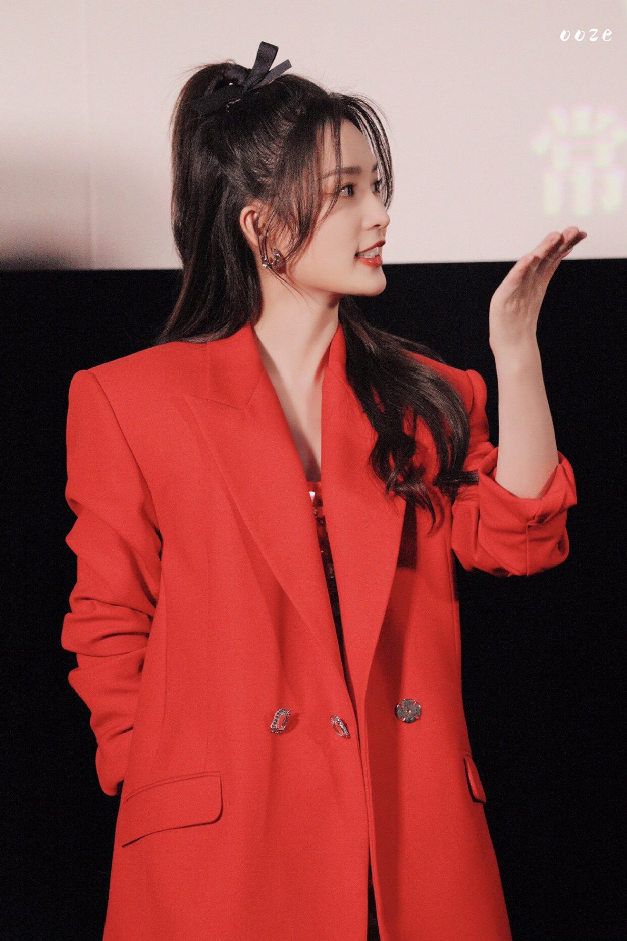 中长款韩版西服外套女李沁明星同款红色西装