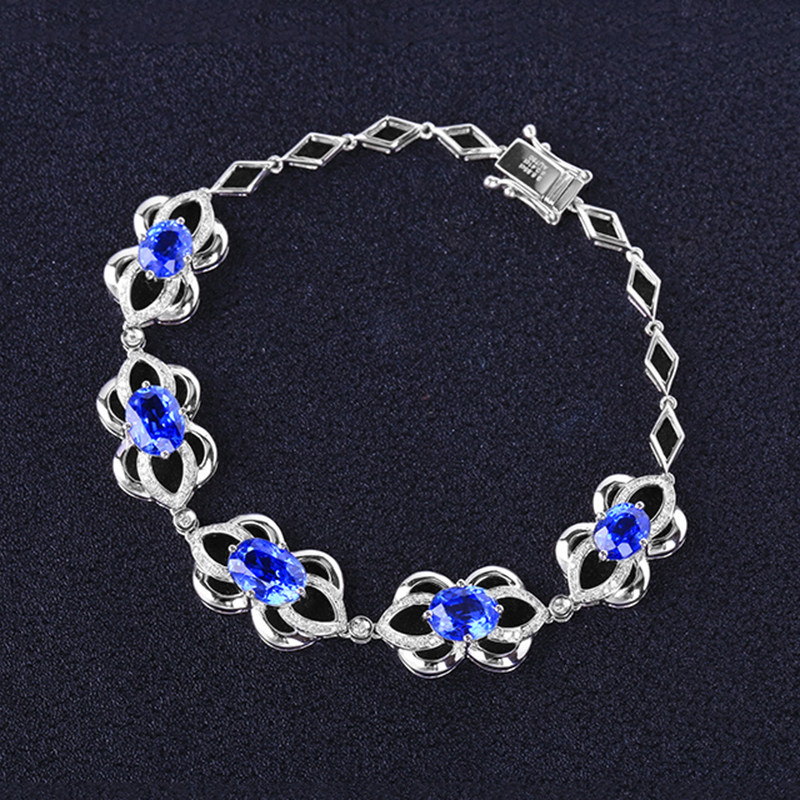 斯里兰卡矢车菊蓝天然蓝宝石手链685克拉18k金镶嵌镶嵌手饰
