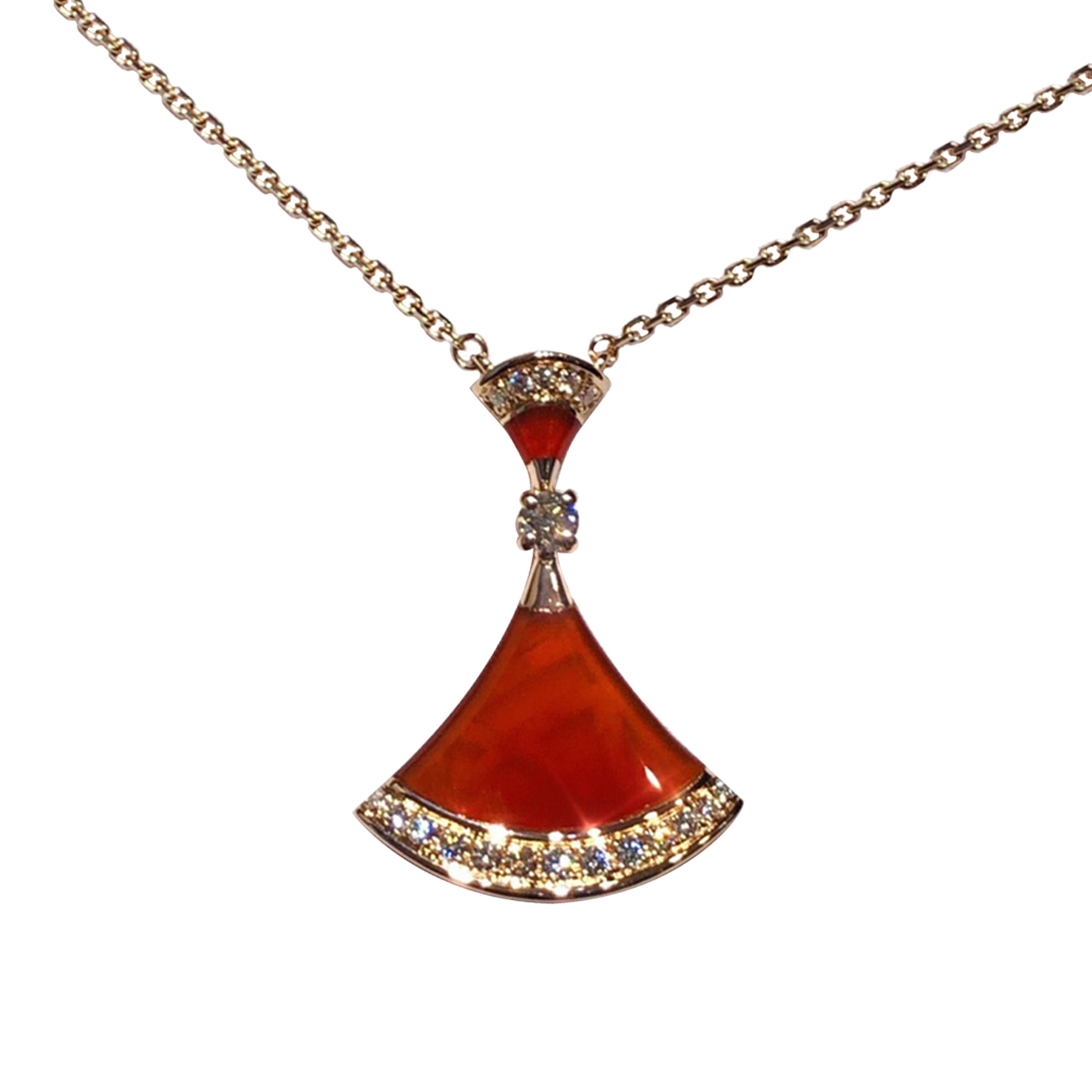 扇子大号镶钻红玉金红玉玫瑰系列dreamdivas宝格丽项链