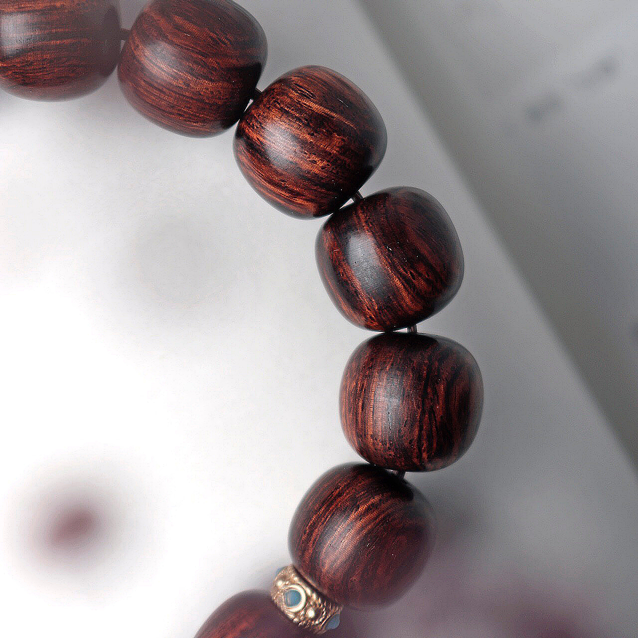 黄花梨佛珠桶珠老型珠手串搭配印度小叶紫檀双面手串