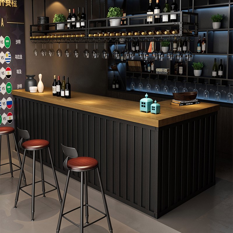 工业风简约铁艺酒吧吧台餐厅实木收银台咖啡厅接待台店铺收银桌