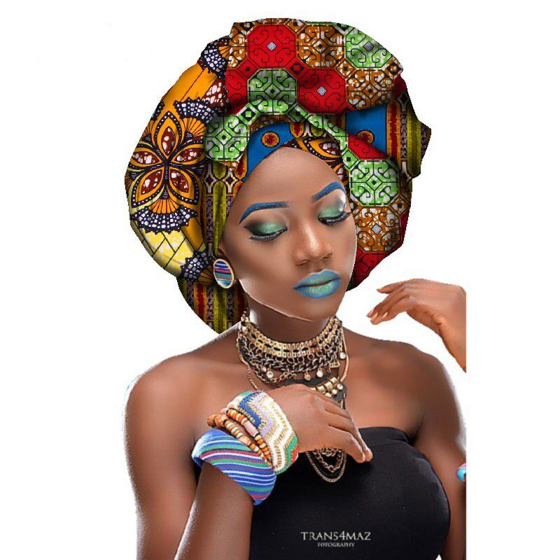 头巾非洲3色拼接妇女头饰全棉围巾时尚african帽子