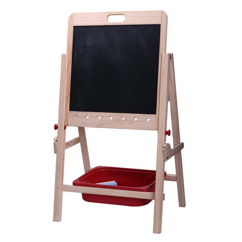 木玩世家 可升降儿童画板画架黑板双面画板支架套装绘画文具实木_不