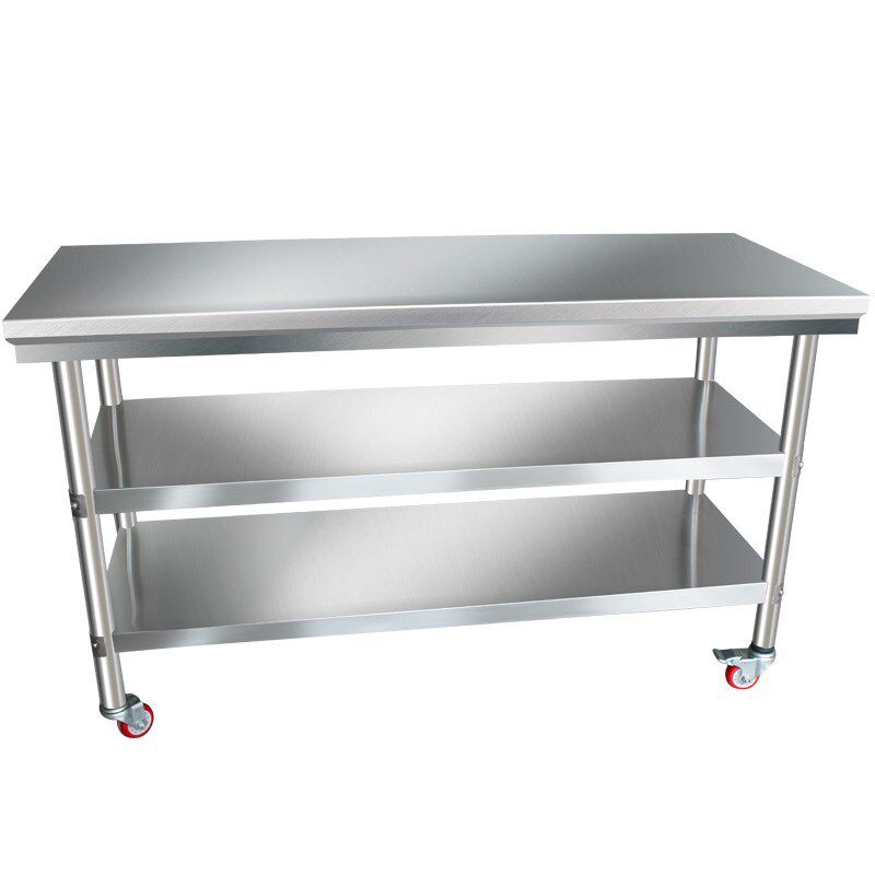 不锈钢厨房双层工作台移动酒店带轮桌子商用打荷台工作台