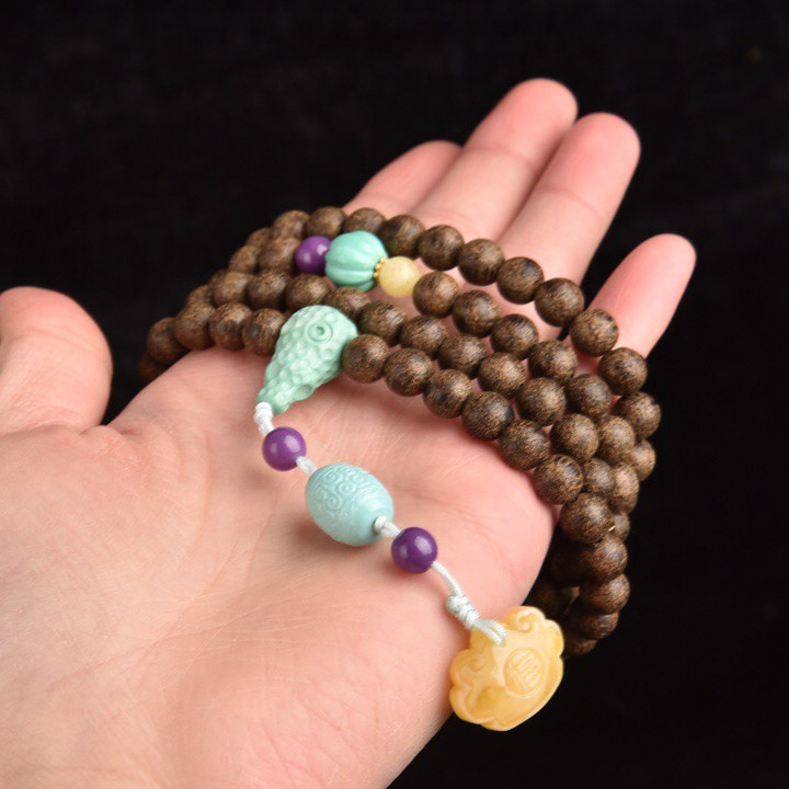 越南沉香7mm108颗文玩佛珠念珠手串配饰蜜蜡佛珠