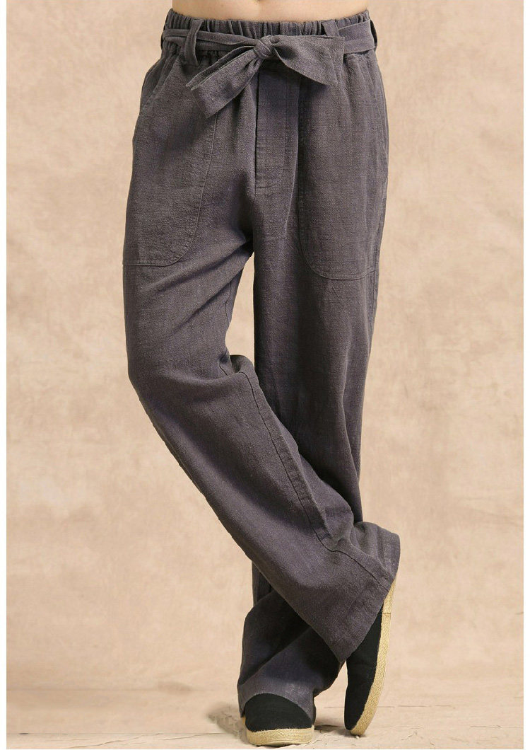 休闲亚麻男装长裤男士麻裤料子下装松紧有加休闲裤