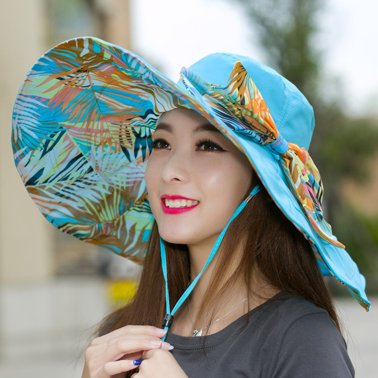 大沿沙滩帽子海边出游防紫外线太阳帽女遮阳帽夏天防晒可折叠百搭