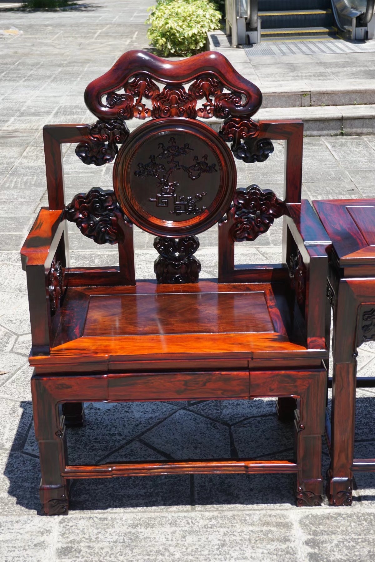 老挝大红酸枝灵芝三件件套交趾黄檀太师椅加厚圈椅
