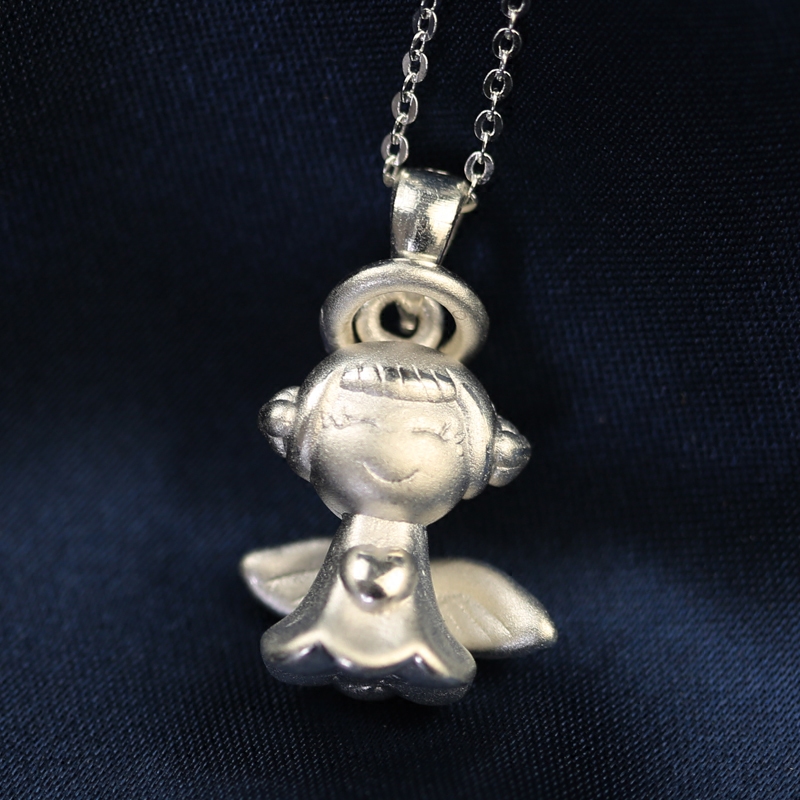 银天使福星吊坠纯银项链项坠儿童宝宝可爱公主项坠