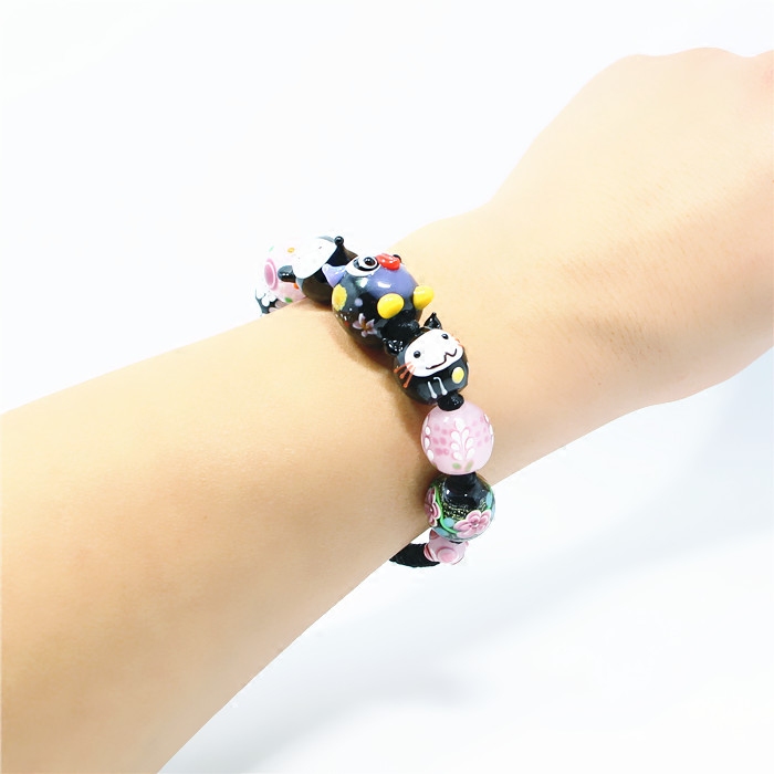 日式琉璃珠猫头鹰招财猫狐狸琉璃手链女时尚本命年转运招财送礼物