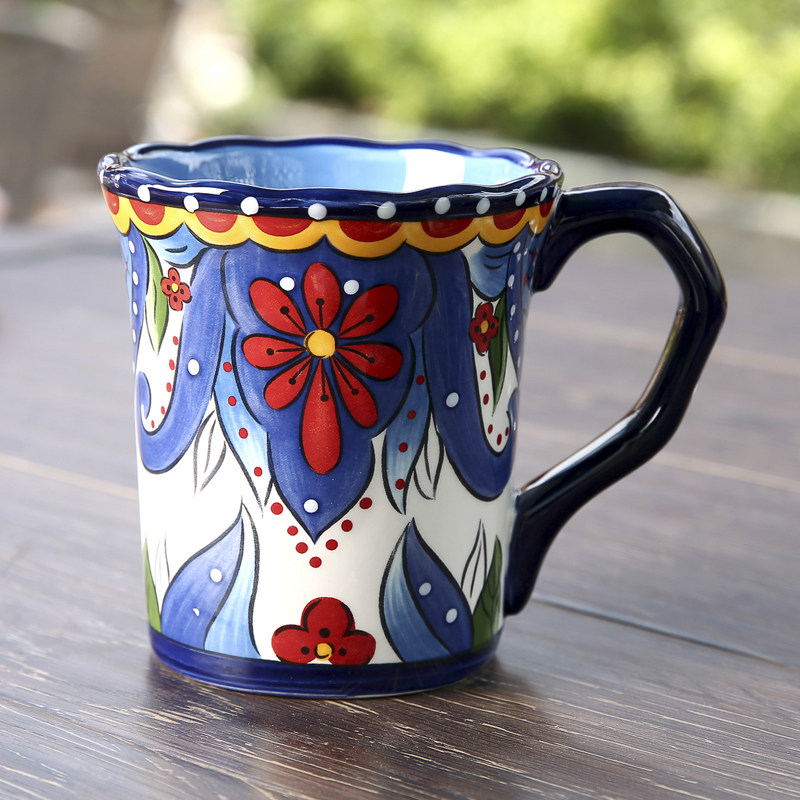 包邮espana波西米亚风情蓝色陶瓷餐具茶具彩绘水杯马克杯