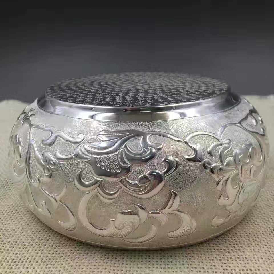 银钵足银纯银茶洗回纹纯手工煮茶锅茶具毛笔笔洗功夫茶具