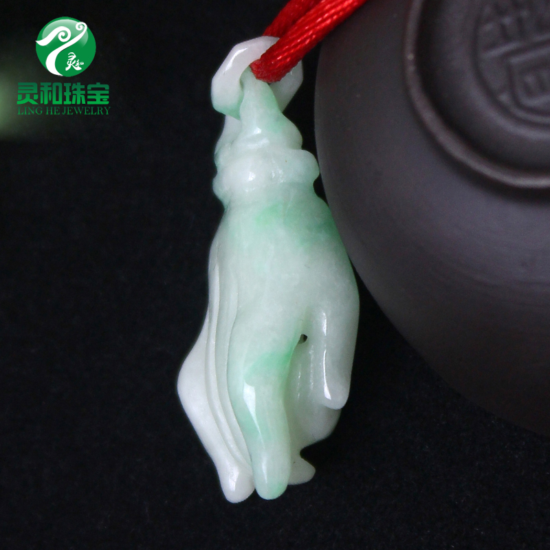 翡翠货玉佛手男女女款吊坠小号阳绿儿童小孩子颈饰