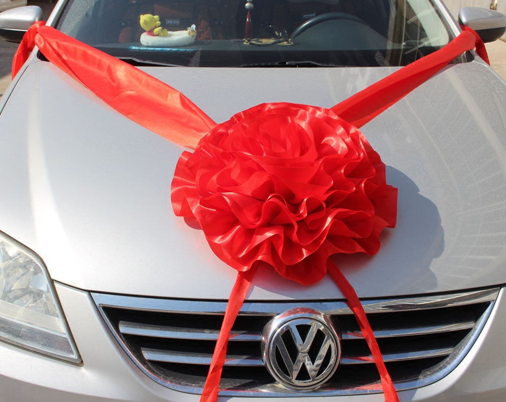 大红花茗炭婚车5米车前绸布提车店交车4s大红节庆布艺用品