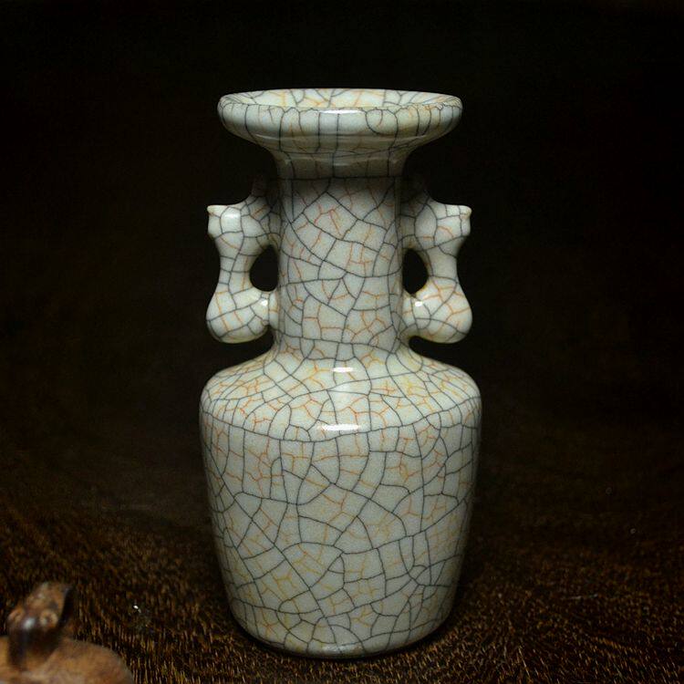 哥窑龙泉青瓷宋代金丝铁线凤耳瓶传世仿古经典器型花瓶