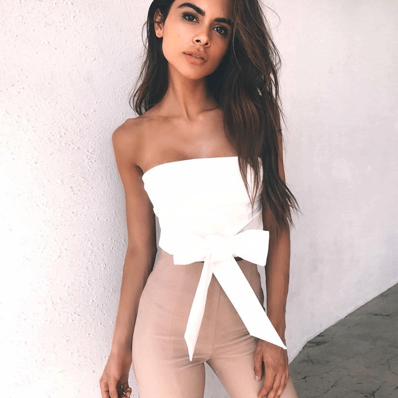 欧美抹胸上衣夏女2019新款露肩胸外修身绑带抹胸