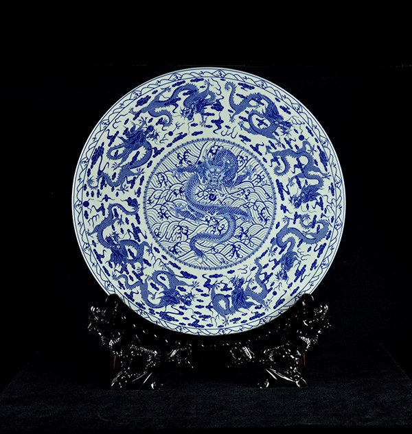 家居饰品摆件龙纹大号盘子陶瓷器装饰器皿坐盘挂盘装饰坐盘