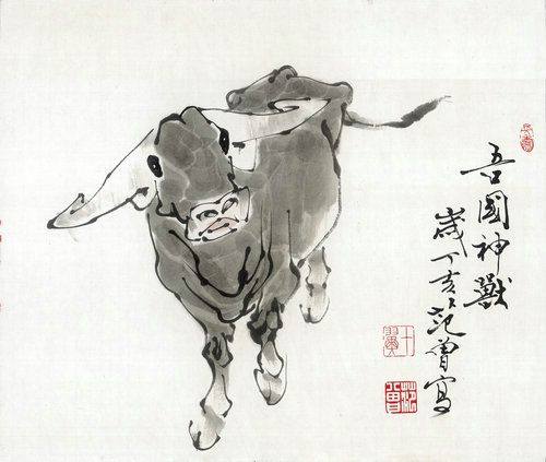 仿古古画名画复制复制品品范曾牛十二生肖花鸟画中国画国画