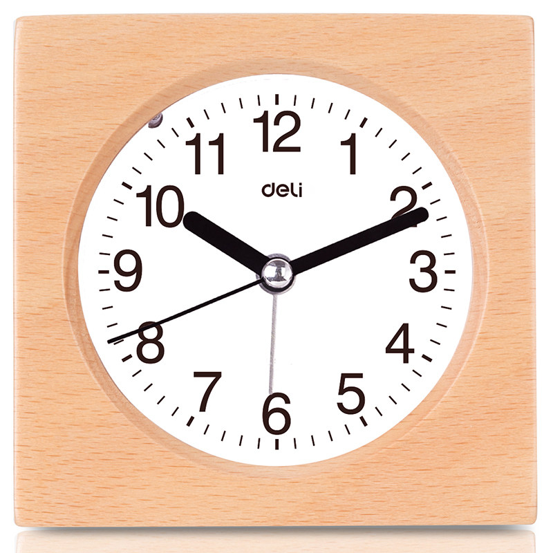 床头得力卧室木质钟表指针机械贪睡创意夜光台钟