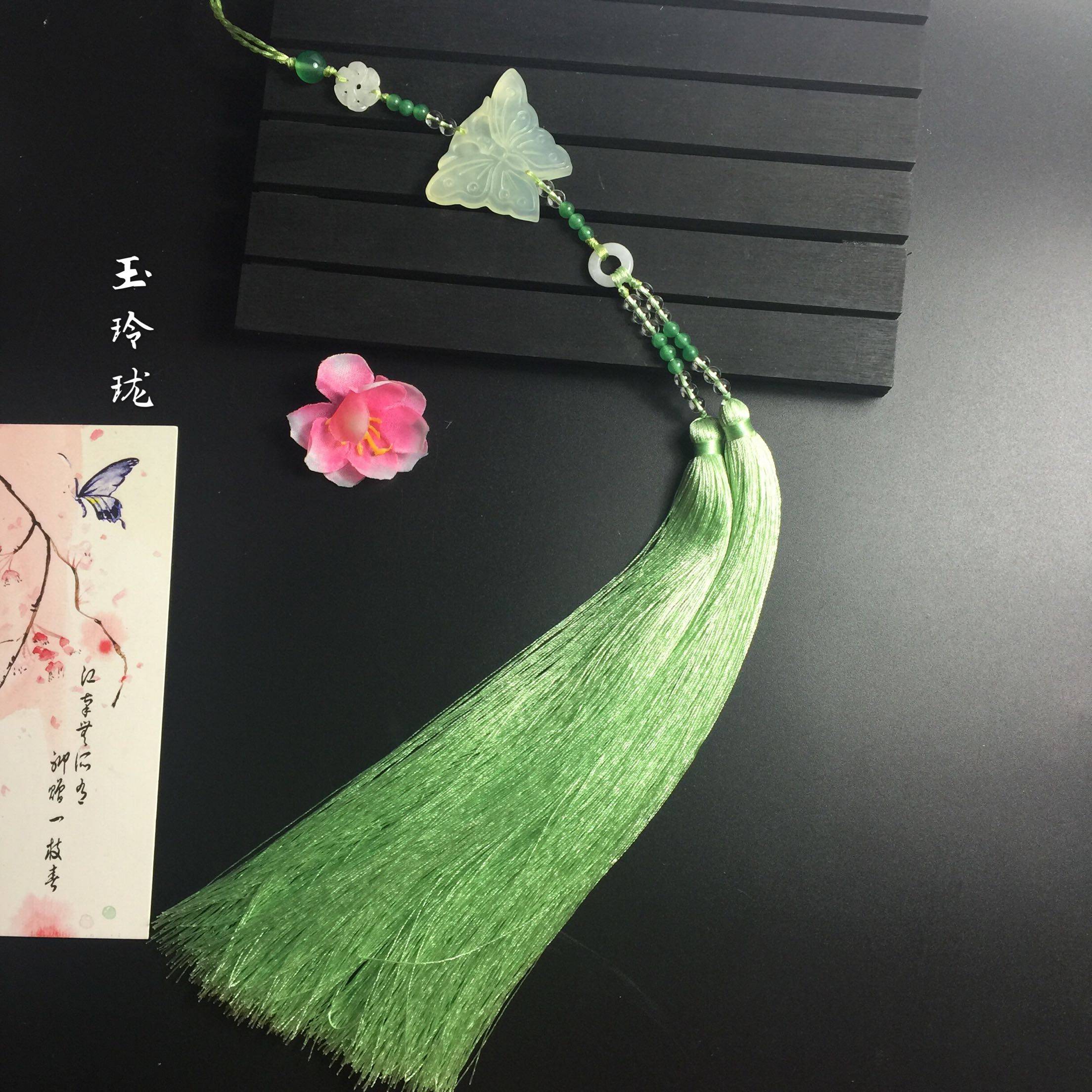 蝶舞岫玉玉蝴蝶吊坠古典乐器挂件古风汉服配饰其他diy饰品配件