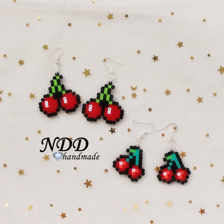 耳环拼豆像素手作马赛克红色樱桃软妹原宿少女耳环