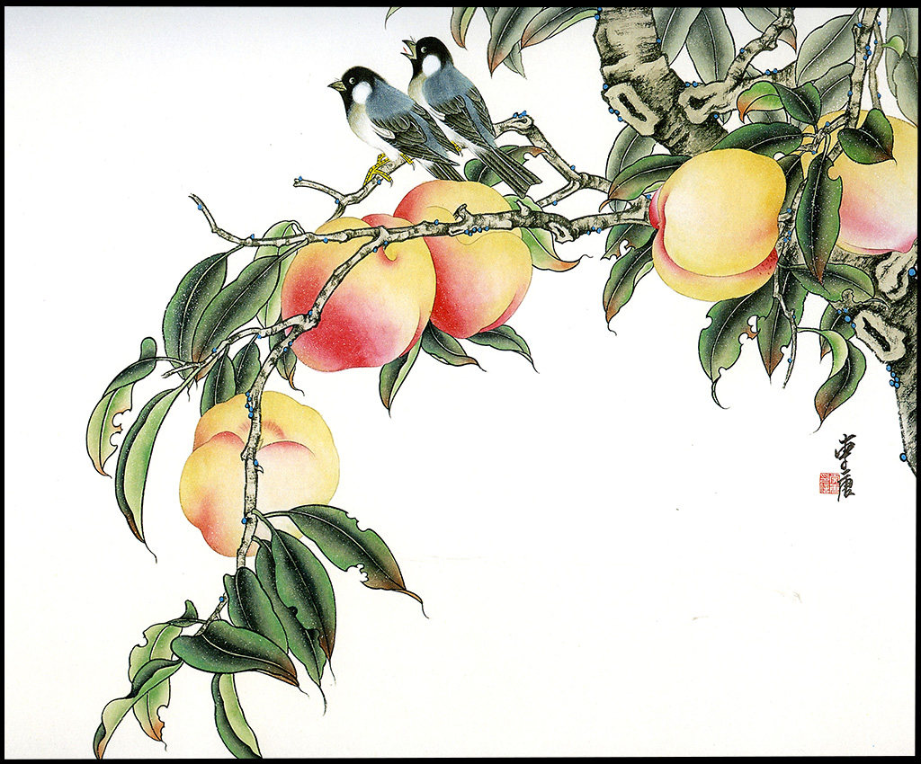 苏绣尺寸刺绣手工画心diy寿桃桃子双鸟蜜桃苏绣