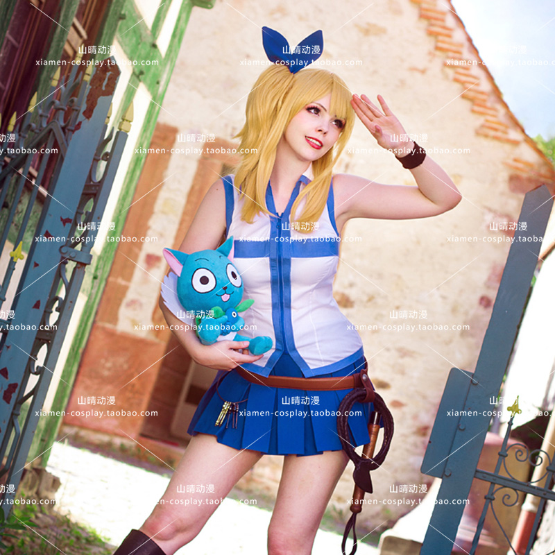 妖精精的尾巴cosplay服装露西一代蓝色百褶裙腰带cosplay女装