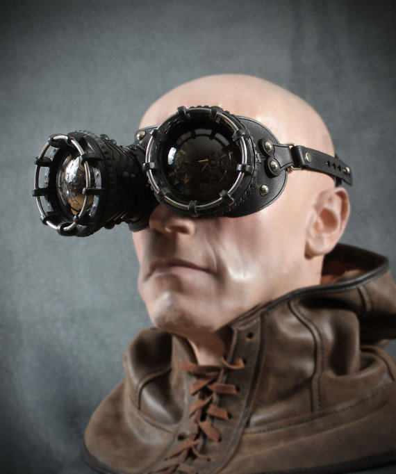 optiscope美国代购手作复古蒸汽朋克黑色透镜皮革护目镜