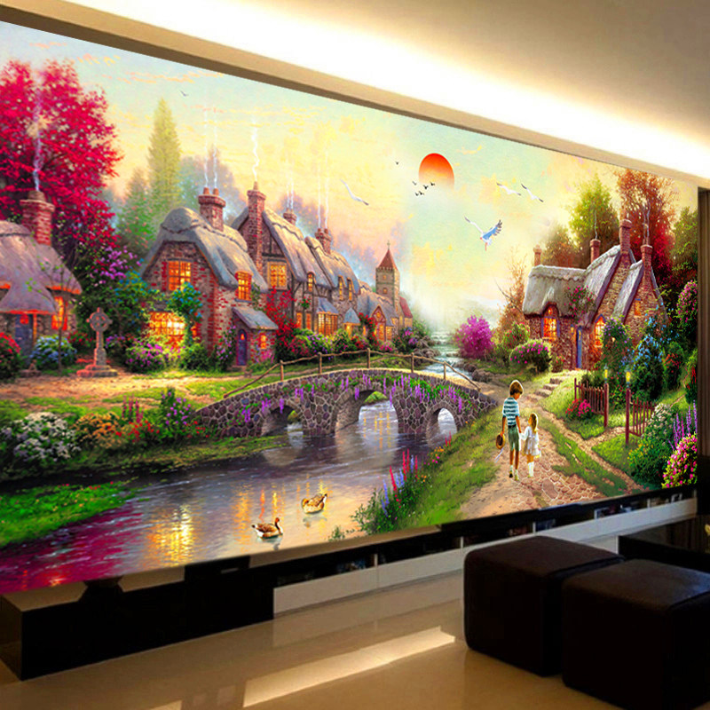 钻石满钻新款童年时光小屋欧式油画风景画贴钻简约十字绣套件