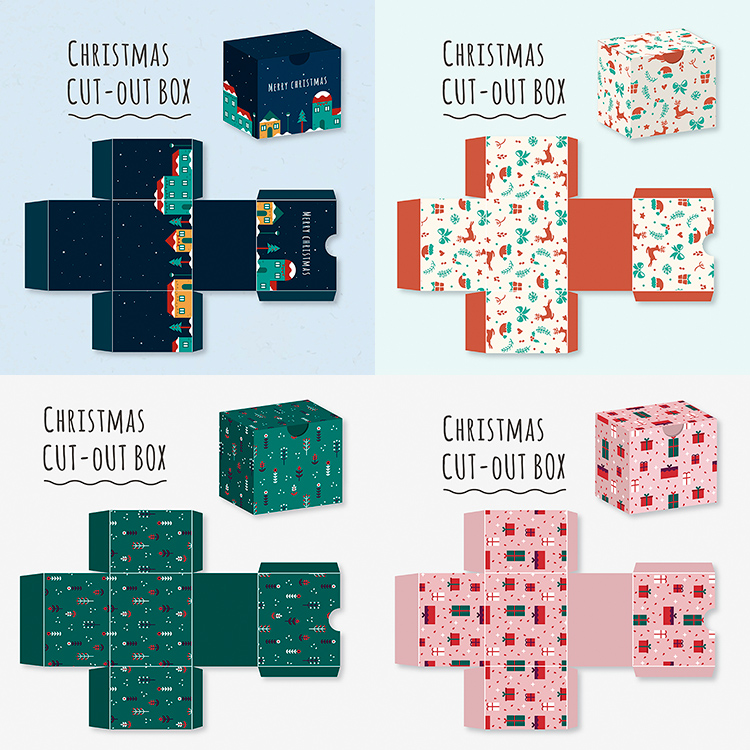 圣诞节可爱包装盒ai矢量素材创意包装礼盒盒子设计素材