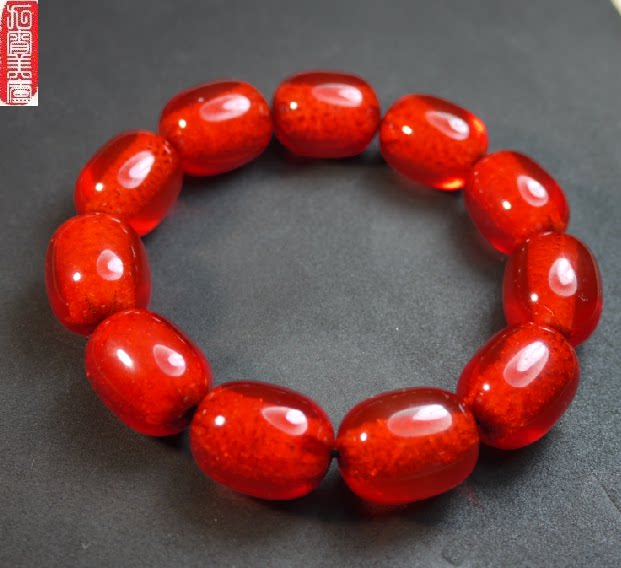 中东彩色优品贵族蜜蜡樱桃红水蜡爆花桶手串手链手链