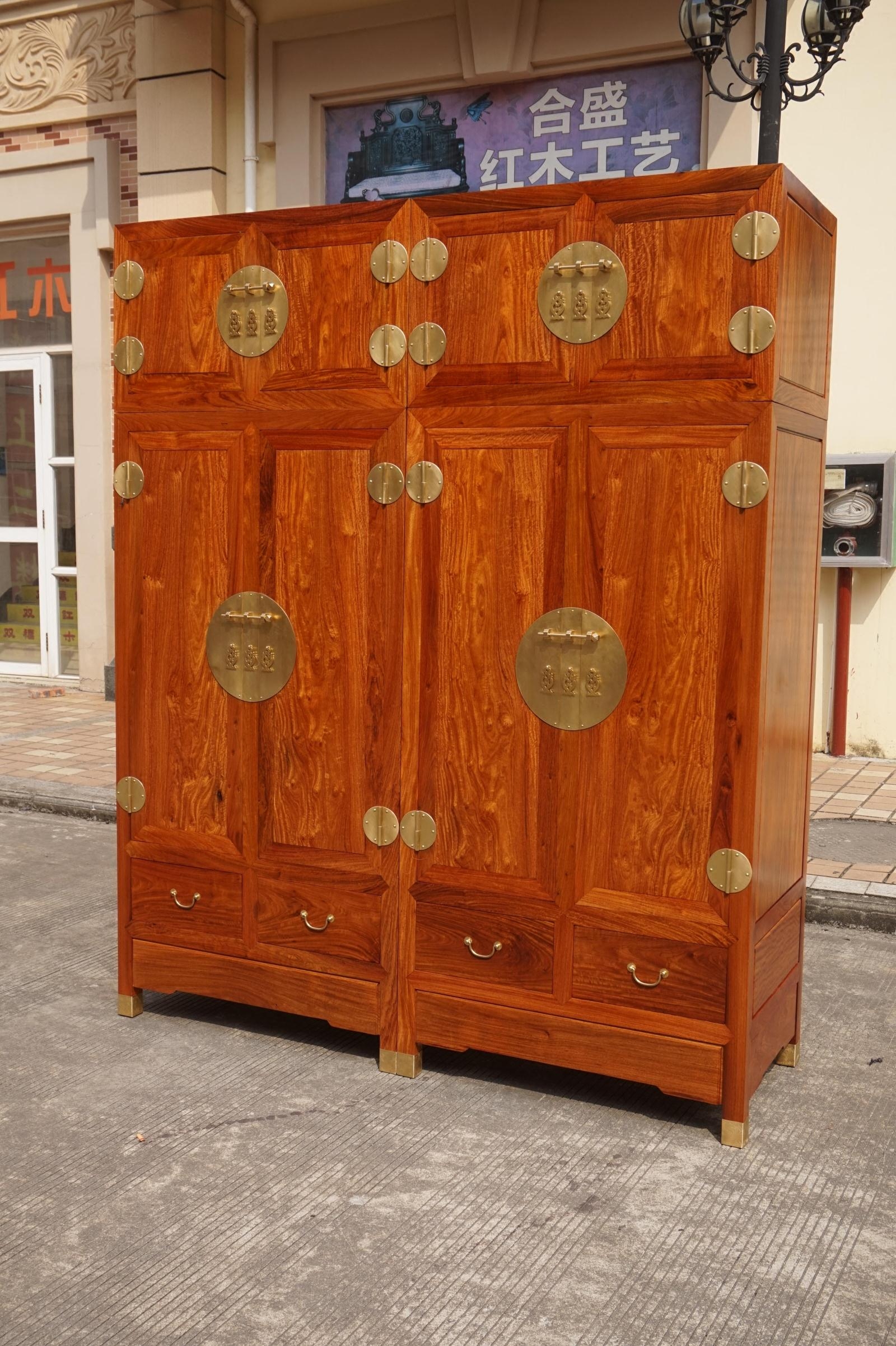 缅甸花梨红木箱柜衣柜收纳四门同料独板现货顶箱柜