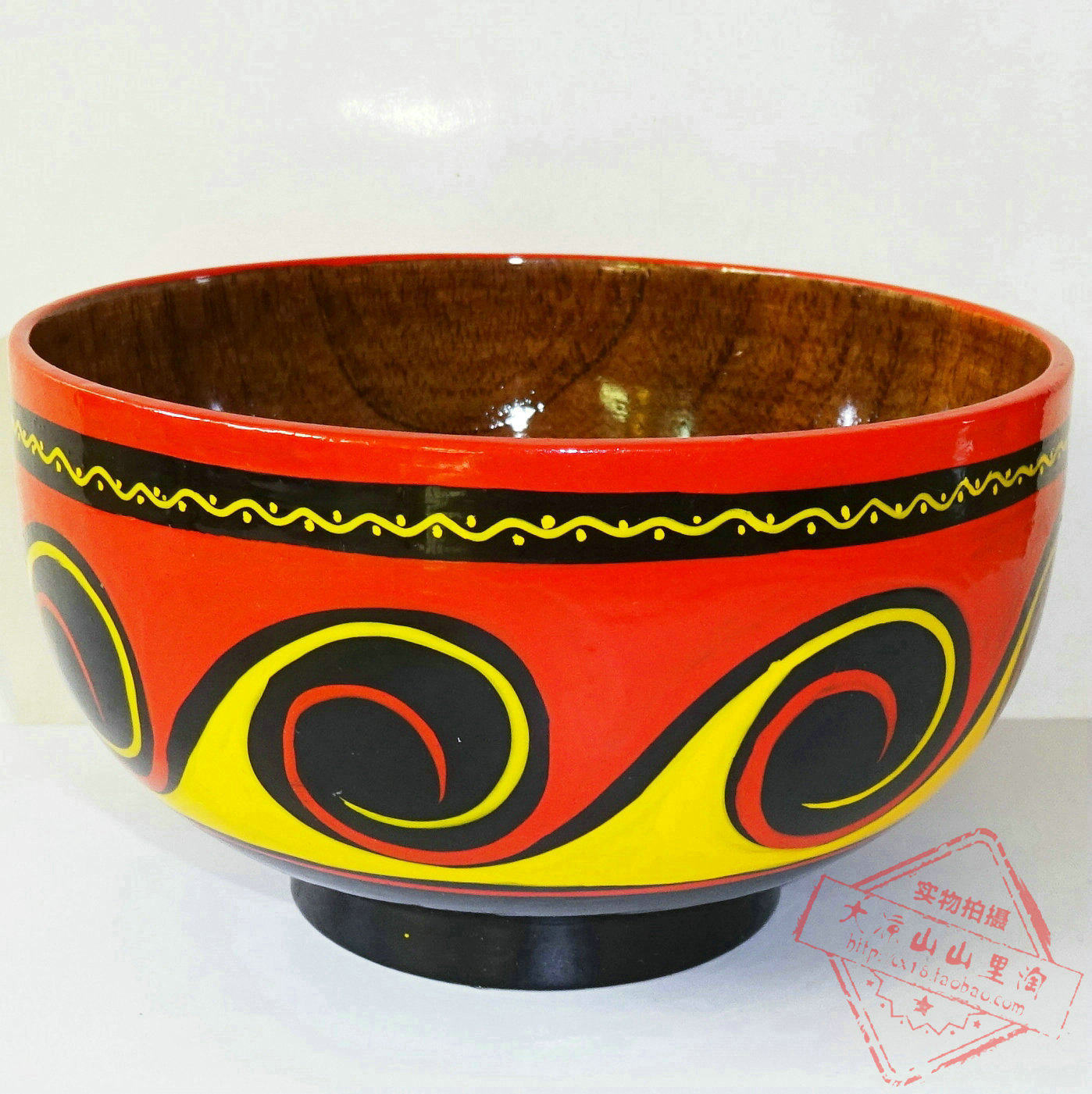 漆器彝族四川凉山餐具饭碗民间彩绘手工实木漆器