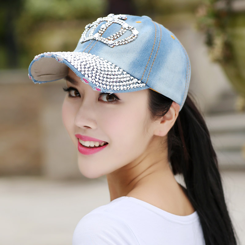 春夏春夏秋冬秋冬季牛仔帽子女夏天韩版潮时尚棒球帽镶钻帽子